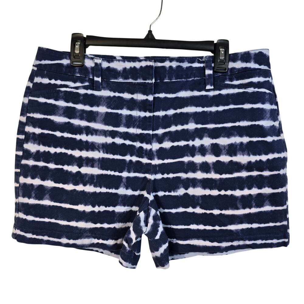 Lands End Mid Rise 5" Chino Shorts Women's 14 Muted Indigo Tie Dye Beach Coastal